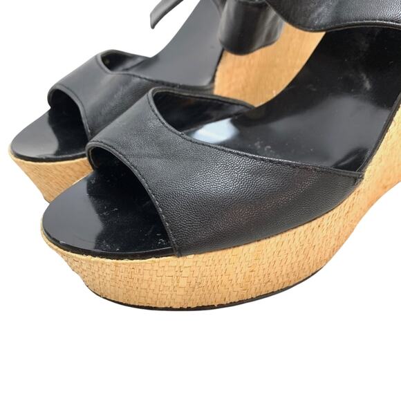 J Crew Womens Open Toe Black Wedge Platform Sandals Shoes Heels Slingback sz 6 - Picture 9 of 16
